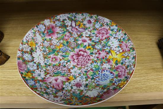 An early 20th century Chinese Thousand Flower famille rose dish diameter 33.5cm